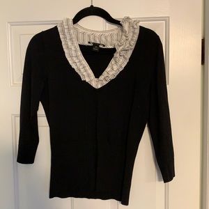 White House Black Market Black Top with white frilled collar